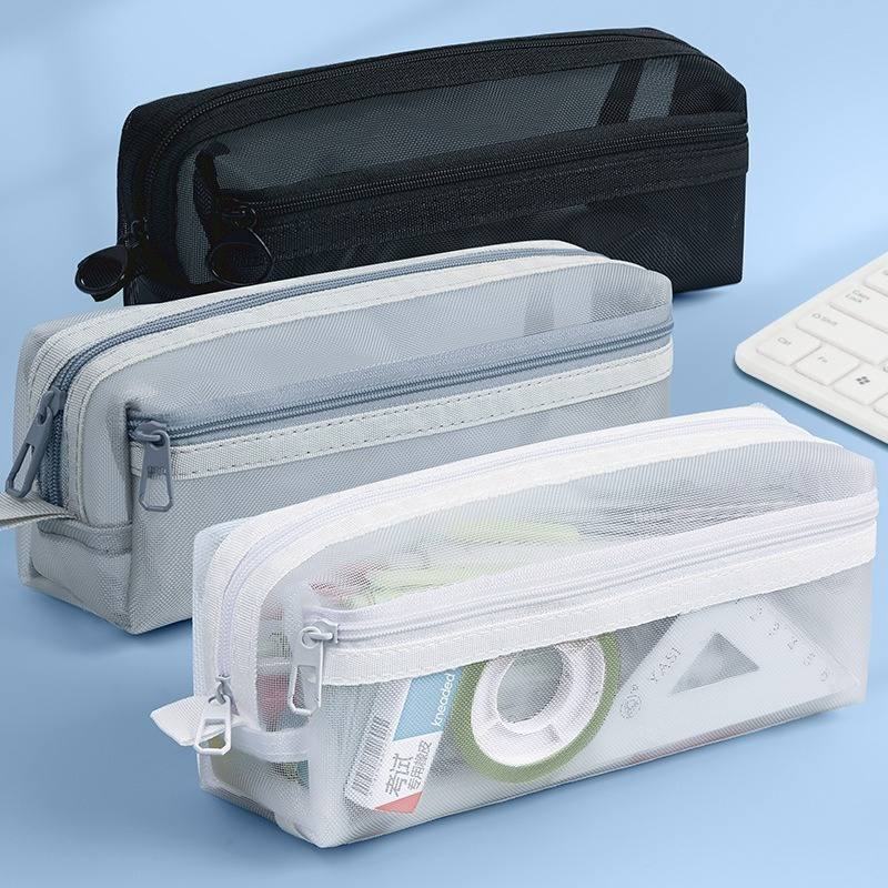 Clear Mesh Pencil Pouch For Exam - Двухслойный прозрачный сетчатый пенал для экзаменов,