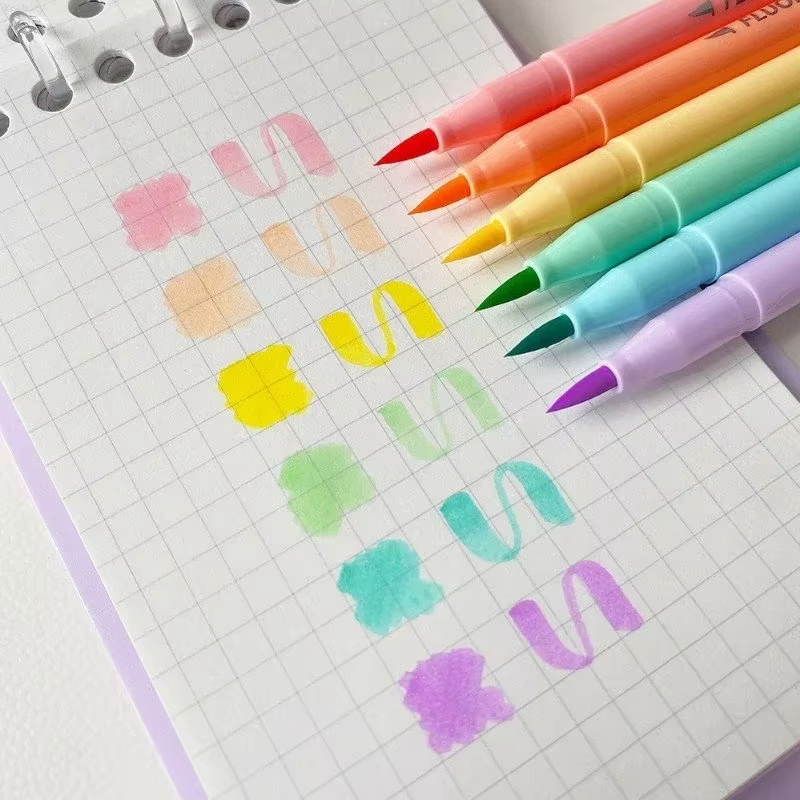 Pastel Highlighter Set Double Ended - 6-цветная мягкая кисть, набор флуоресцентных ручек,