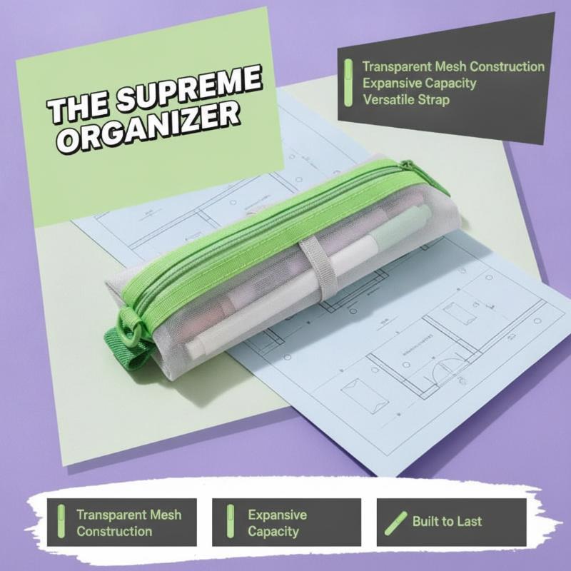 Clear Mesh Pencil Pouch For Exam - Прозрачный сетчатый пенал с двойной молнией,