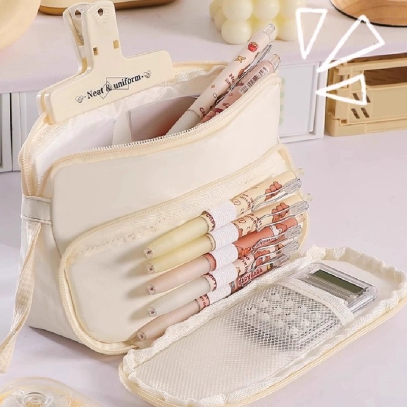 Aesthetic Large Pencil Case Pouch - Сумка-карандаш большой емкости цвета слоновой кости,
