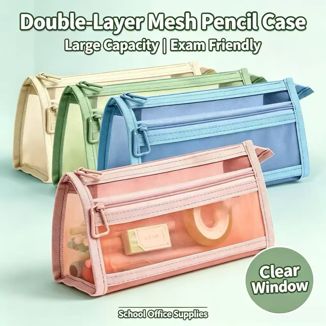 Двухслойный прозрачный сетчаты – обзор и цена Clear Mesh Pencil Pouch For Exam