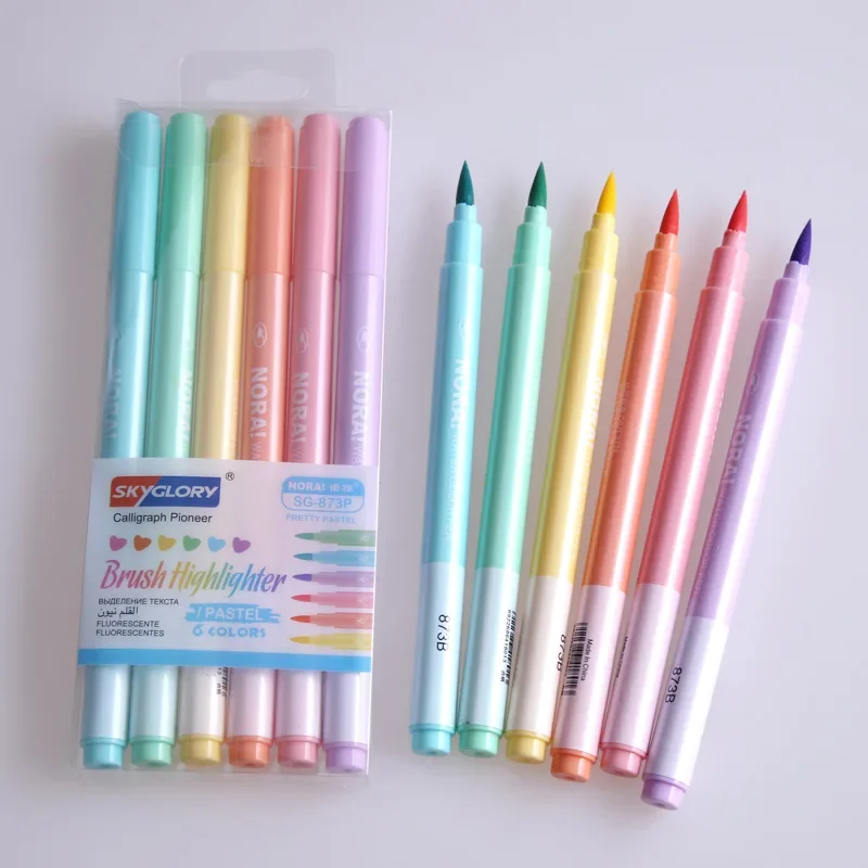 6 шт./компл., ручки-кисти, кав – обзор и цена Pastel Highlighter Set Double Ended