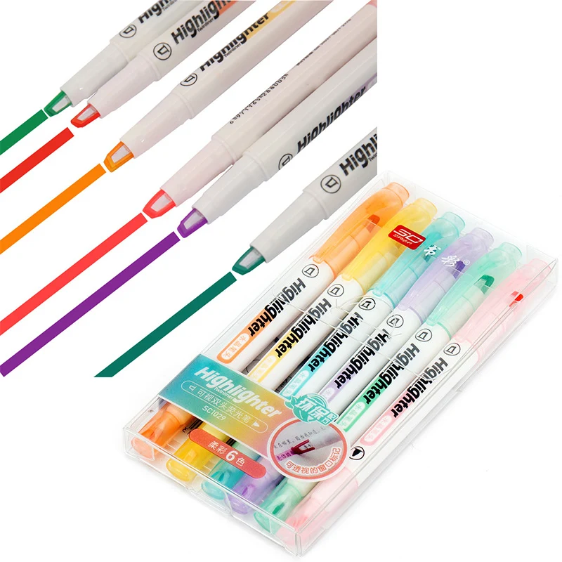 6 цветов/набор, уникальный мар – обзор и цена Pastel Highlighter Set Double Ended